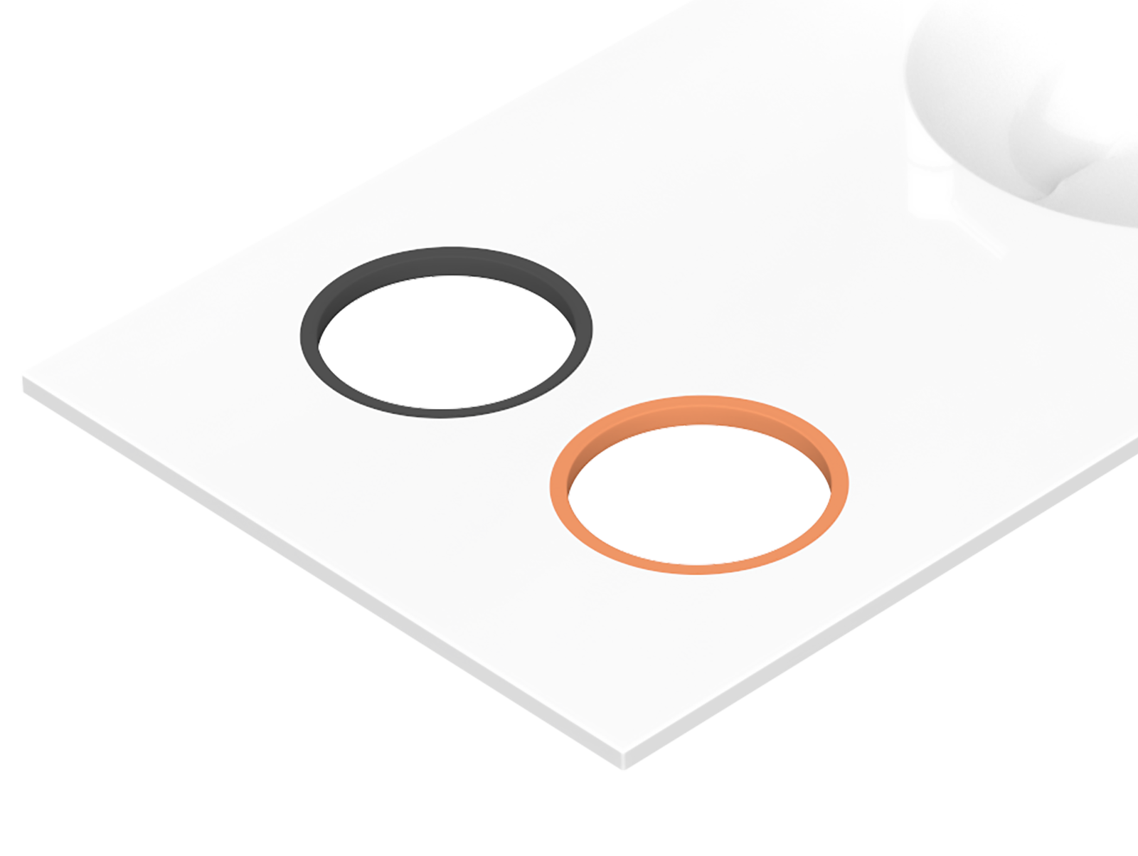 Paper bin openings with color rings (black and orange)
